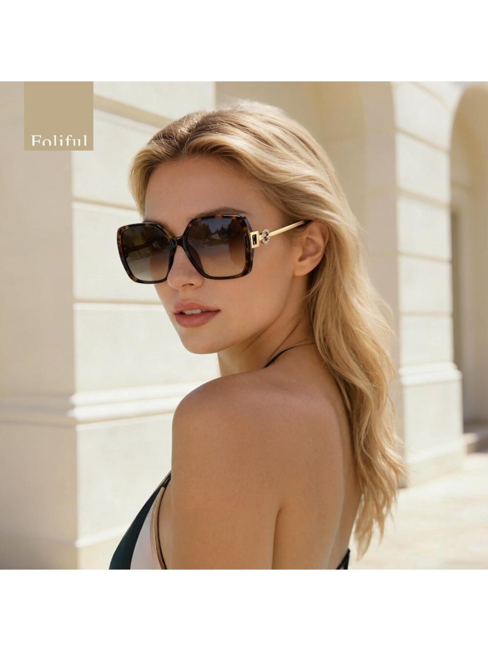Women's Retro Yellow Brown Oversized Vintage Style Sun Glasses UV Protection - Picture 2 of 7
